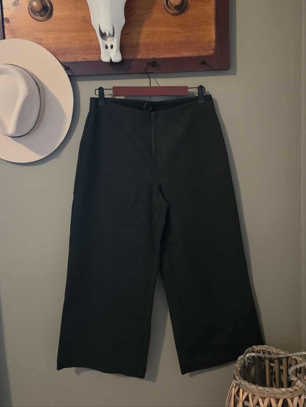 Charcoal Gray Wide Leg Crop Trousers Career Business Casual Office